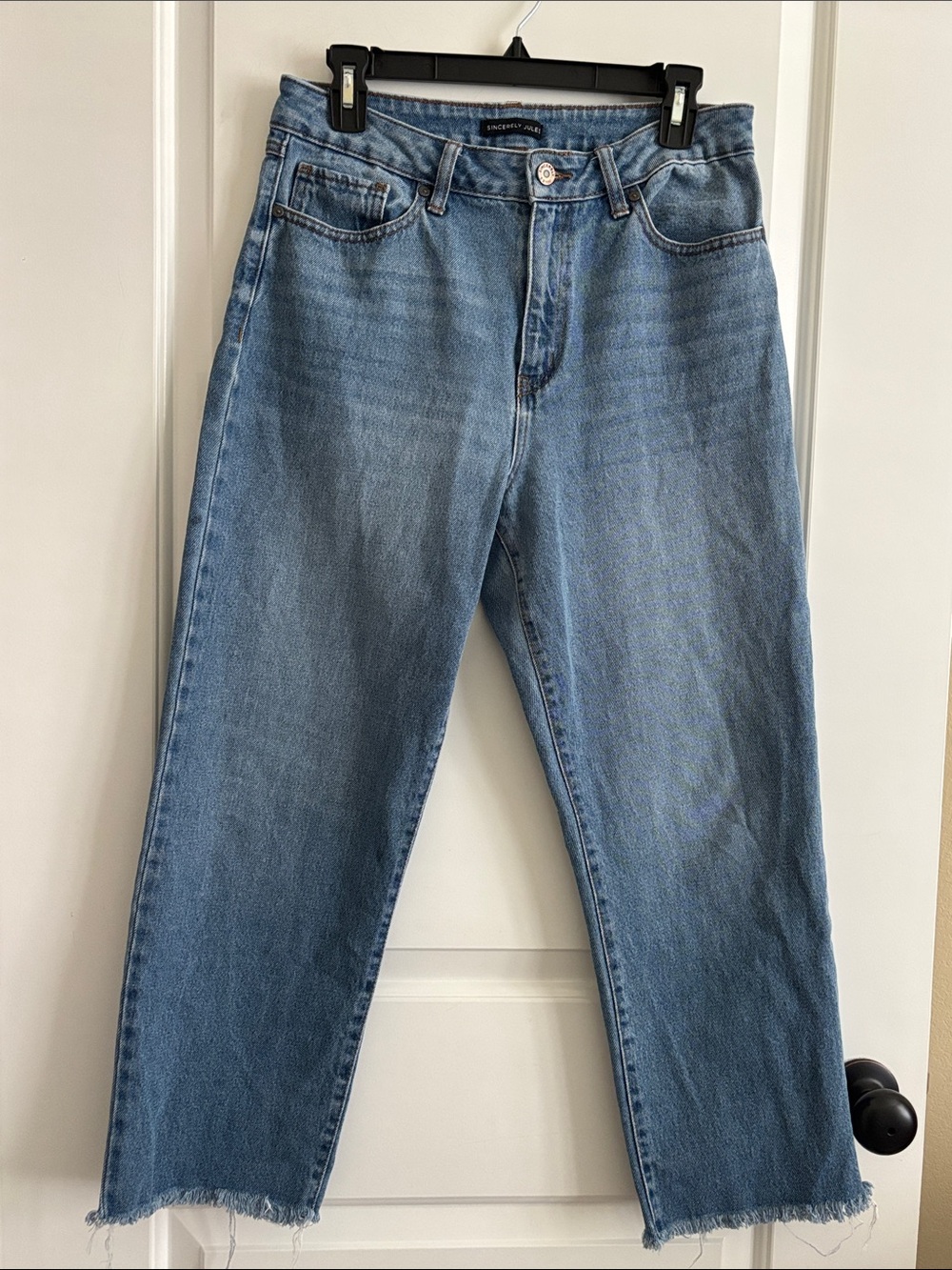 Sincerely Jules Straight Stressed Frayed Hem Jeans - High Rise - Blu-Sz 9/29